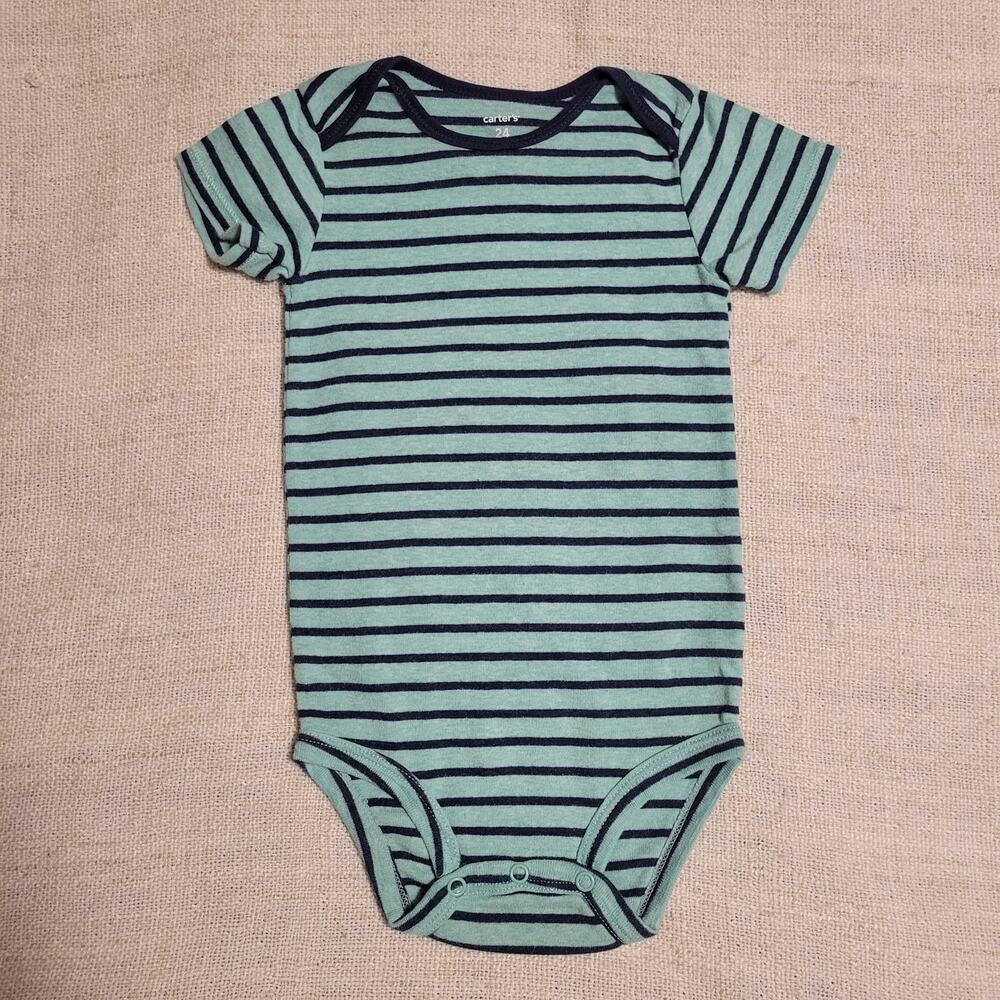 Carter's Blue Striped Short Sleeve Onesie Size 24 Months